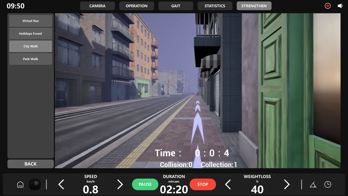 Situational interaction screen showing a virtual city walk